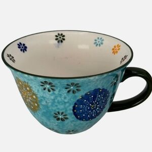 Signature Large Boho Coffee Mug Cafe Cup Latte Stoneware Light Blue.